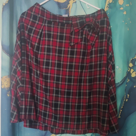 Elle Red and Black Plaid A-Line Skirt - Picture 1 of 3